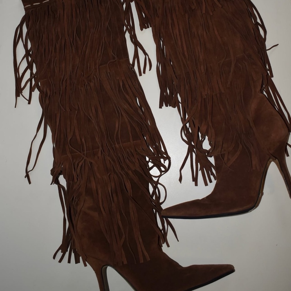 Dolce Gabbana Fringe Suede Brown Boots
